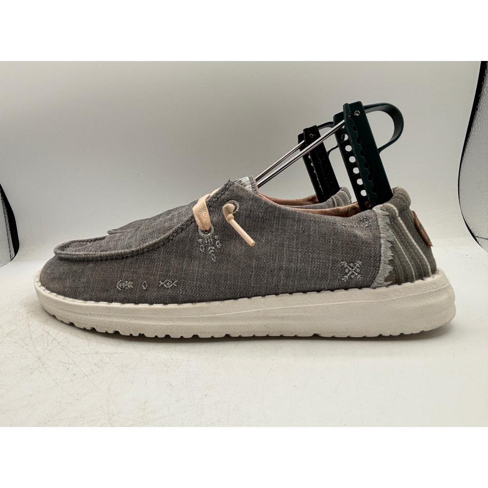 Hey Dude Wendy Boho Grey Canvas Slip On Loafers Shoes Womens 7 121413238